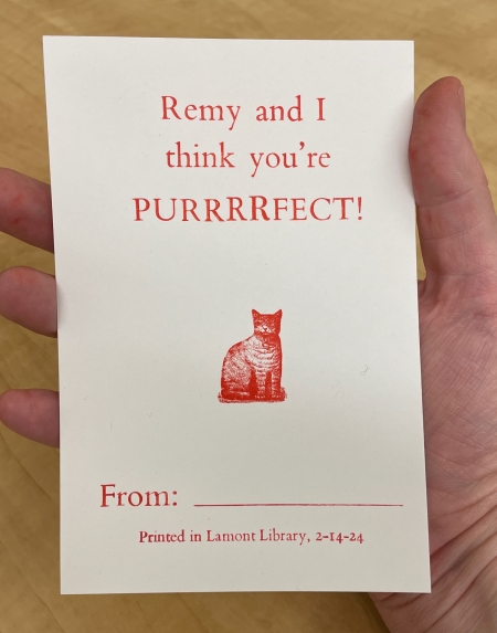 A letterpress valentine with a cat
