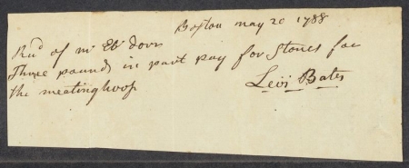 Receipt for stones for the meeting house, 1788. Hollis Street Church 