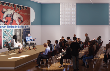rendering of public programming space in houghton library