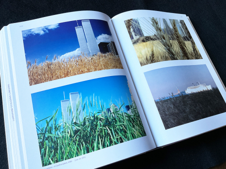 Page spread featuring four color photos of wheatfield in Manhattan