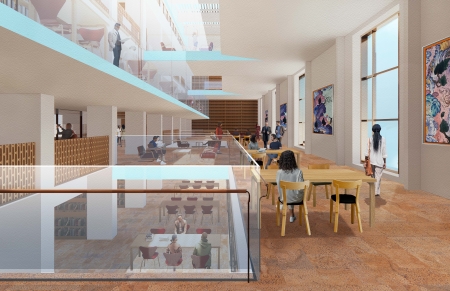 an open atrium study space within a library