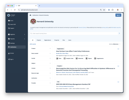 A screenshot of what a project looks like in Open Science Framework