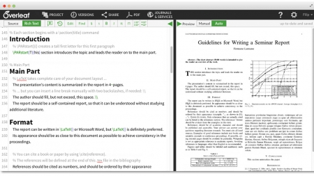 A screenshot of the Overleaf program.