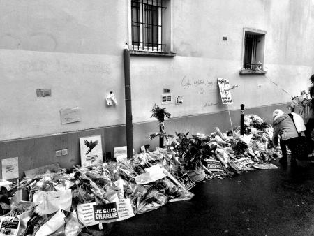 Items left at the site of the site of the Charlie Hebdo attack