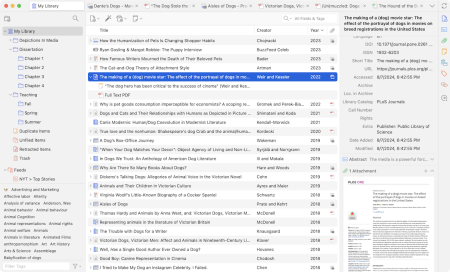 A screenshot of Zotero software showing a users library with lists of references