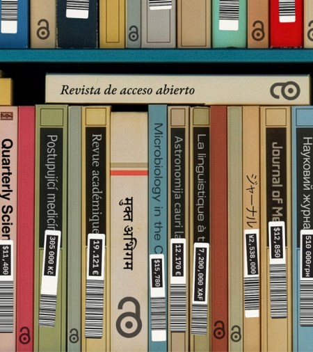 Graphic of book spines with Open Access Week logo