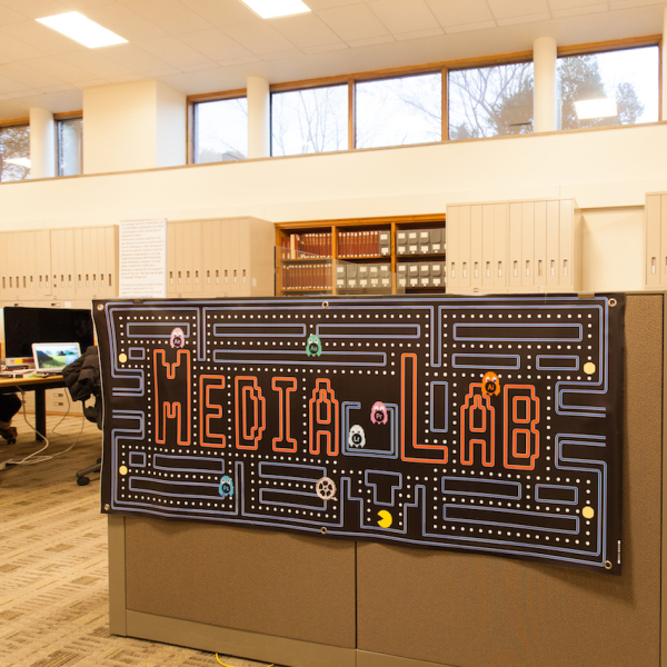 A sign that reads "media lab"