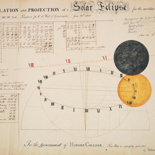 Calculation and projection of a solar eclipse for the meridian of Cambridge for June 26, 1805.