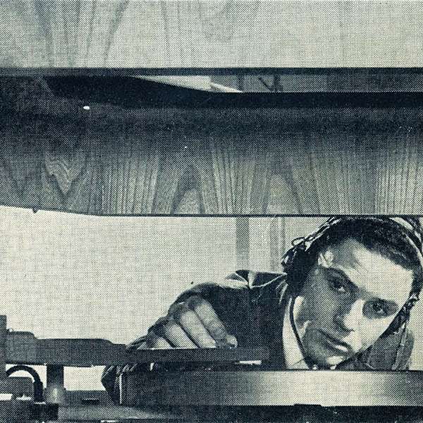 A student using the turntables in the Woodberry Poetry Room, circa 1949