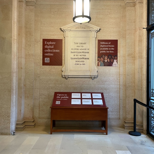 Signage on wall in Widener Foyer