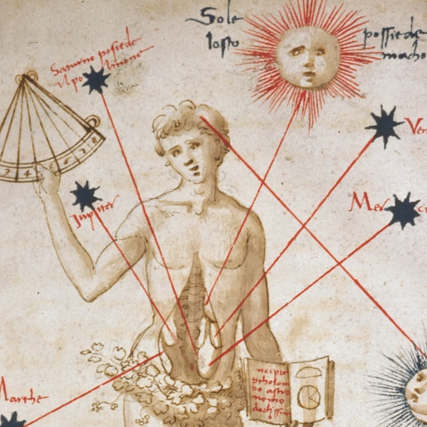 A chart illustrates the relationship between astronomical phenomena and issues in the human body.