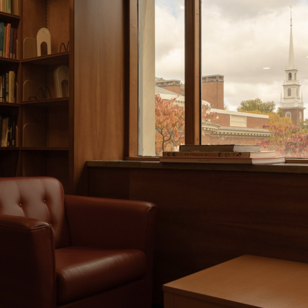 A view of Farnsworth Room in Lamont, by the window.