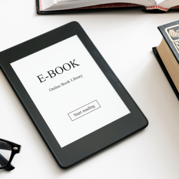 kindle that reads "e-book" on the screen
