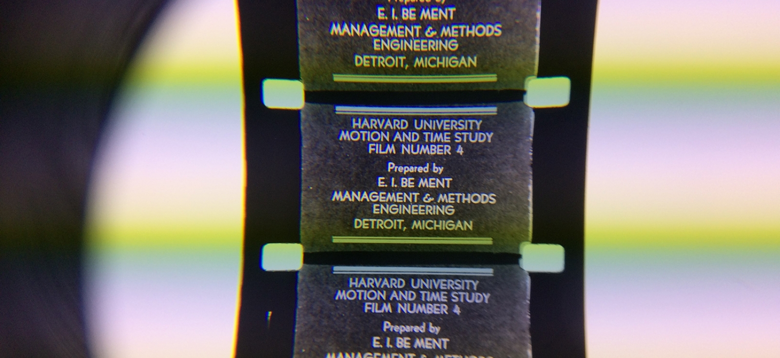 Credits of Harvard University Motion and Time Study Film Number 4: State Brass Company