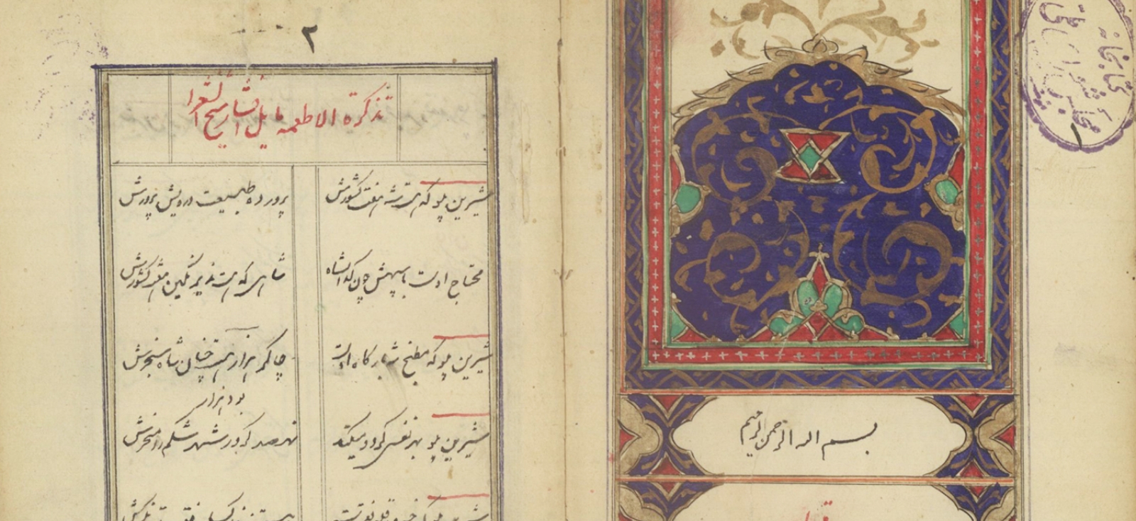 A page from a satirical anthology of poetry that uses Iranian foods to make fun of government elites. Circa 1870s.