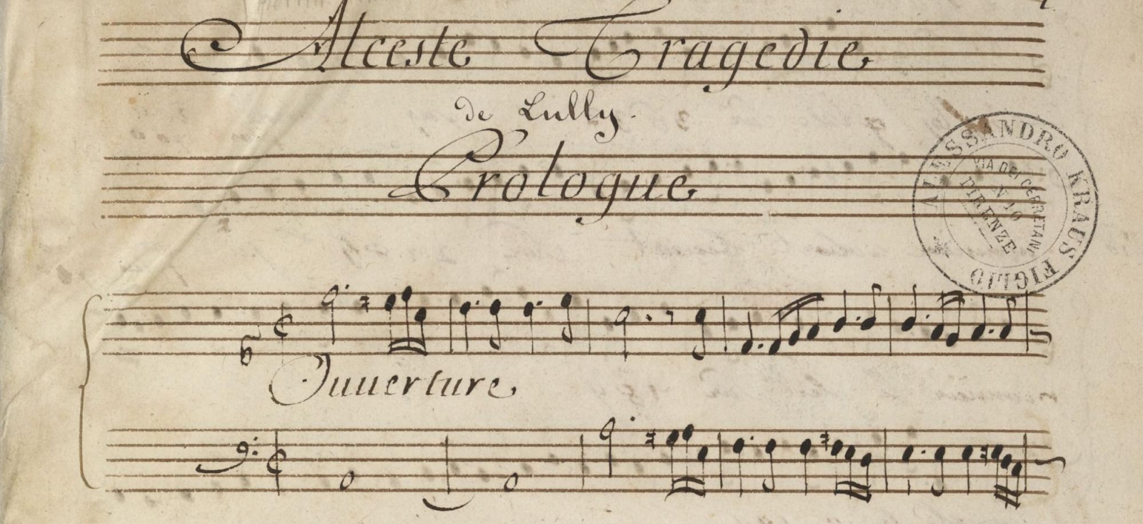A manuscript of Jean-Baptiste Lully's opera "Alceste," created early in the 18th century at a shop on Rue Saint-Honoré, Paris.