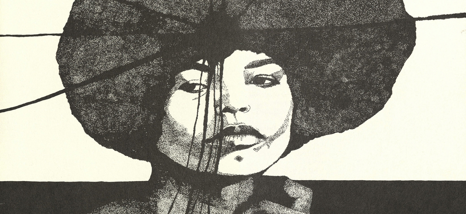 Drawing of Angela Davis from an Angela Davis broadside