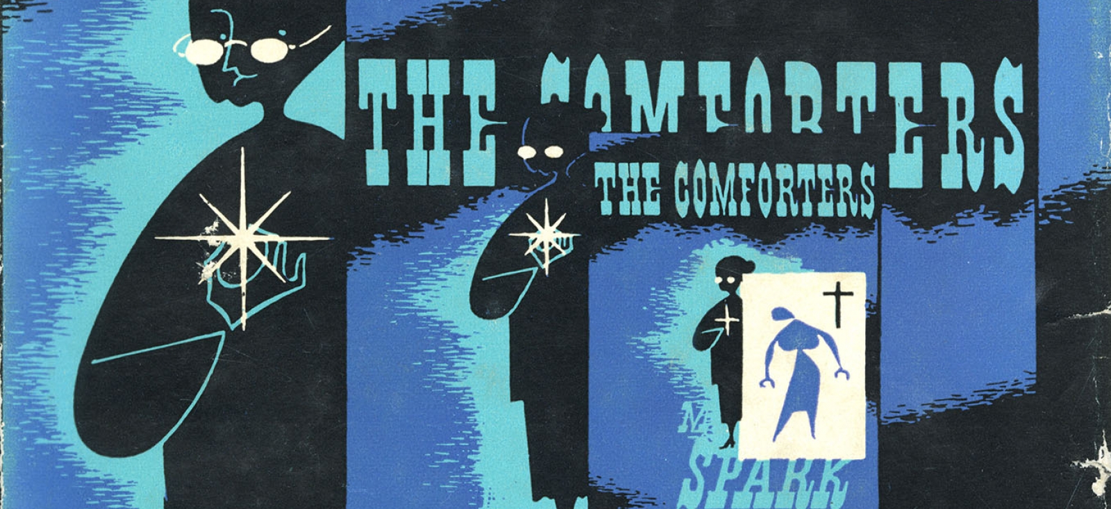 The cover of a copy of The Comforters by Muriel Spark, from the library of John Updike, with his manuscript annotations throughout.​