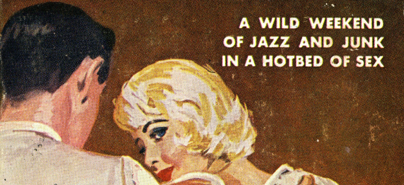 Drawn cover of Will Newbury's book "Orgy Town," with a nude woman covered by a shirt and a man trying to cover her