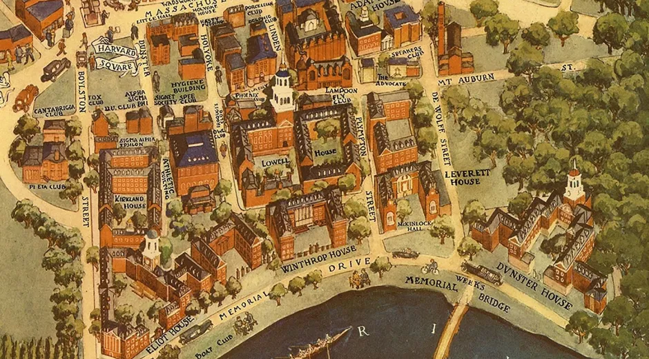 A 1900s map of Harvard's Cambridge campus 