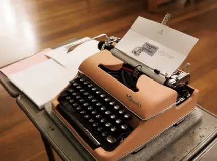 An image of a typewriter, a display in the women's type labor exhibit at Houghton Library.