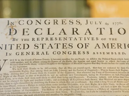Original Dunlap Broadside of the Declaration of Independence, in Houghton's exhibit.
