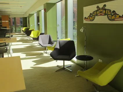 Tozzer Library interior with empty chairs lining the wall
