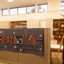 A sign that reads "media lab"