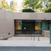 The entrance to Pusey Library, where the University Archives is located.